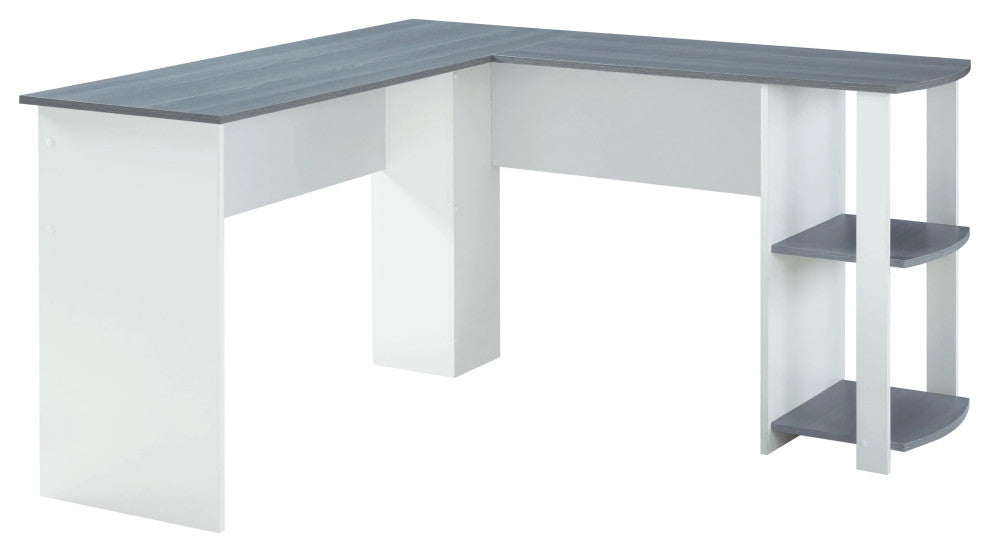 Techni Mobili Modern L-Shaped Desk with Side Shelves, Grey