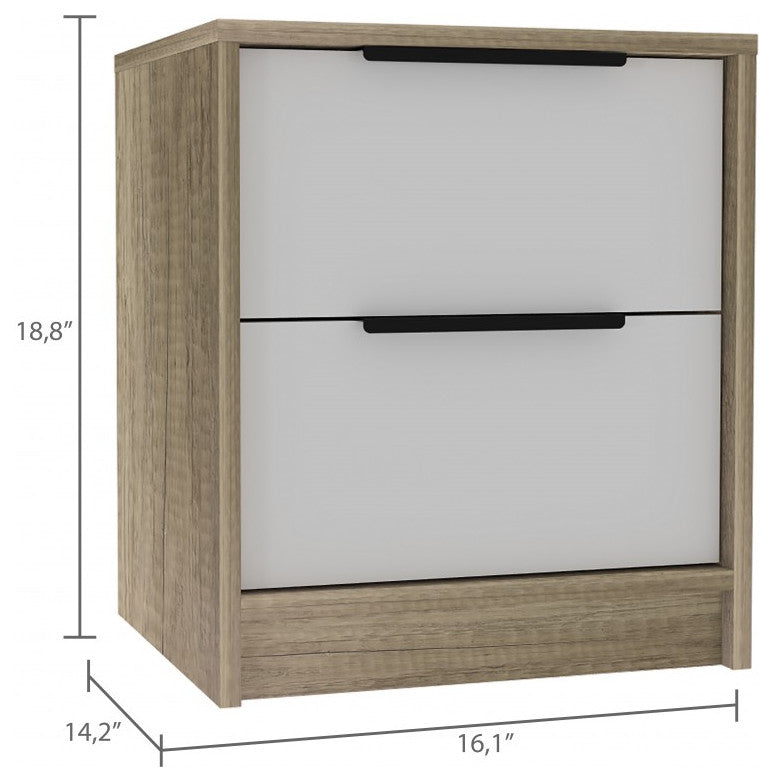 Mod Light Oak and White Two Drawer Nightstand