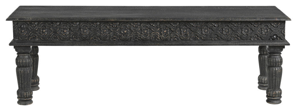 Wiley 58" Carved Dining Bench, Black