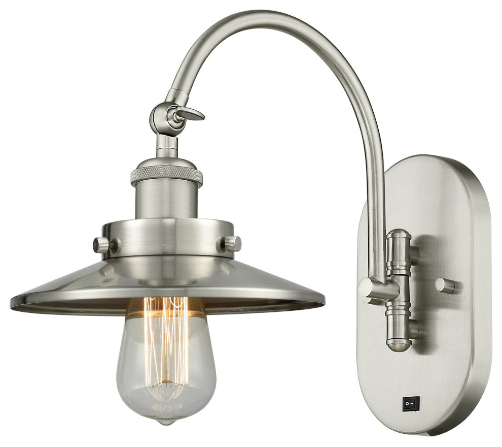 Innovations 918-1W-SN-M2-LED Railroad 1 Light 8" Sconce, Brushed Satin Nickel