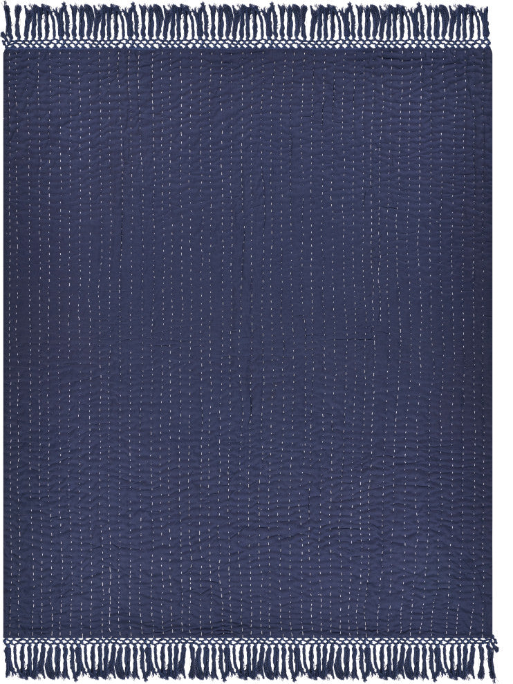 Navy and Off-White Throw Blanket