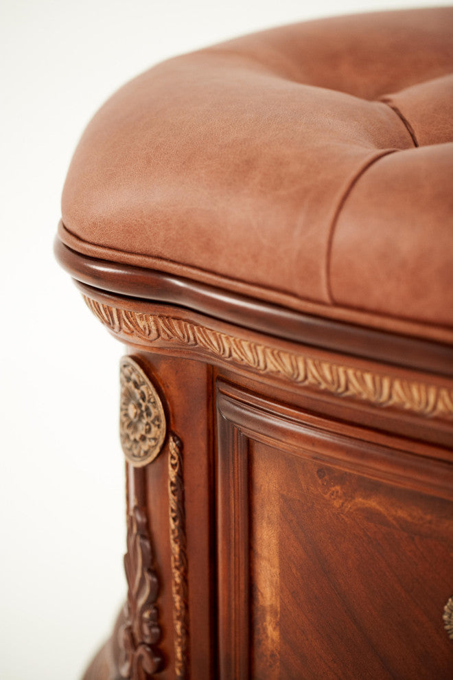 Cortina Leather Bedside Bench With Storage, Honey Walnut