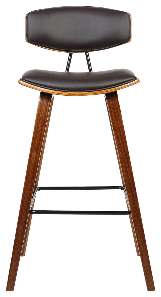 Fox Mid-Century Walnut Wood Bar Stool, Brown, Bar Height