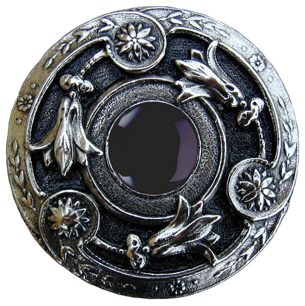 Lily Jeweled Knob, Brite Nickel, Onyx