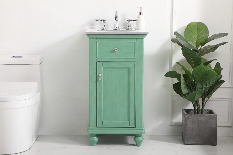19" Single Bathroom Vanity, Vintage Mint With Ivory White Engineered Marble