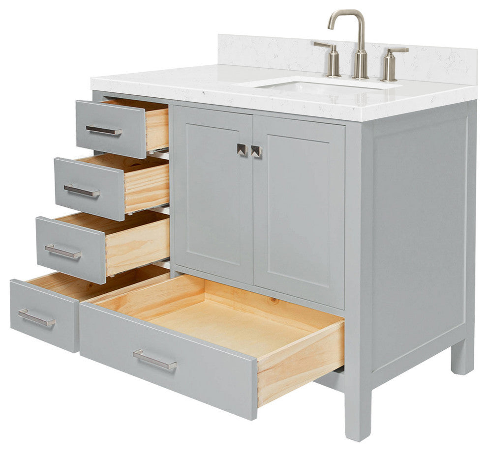 Ariel Cambridge 42" Right  Single Rectangle Sink Vanity, Carrara Quartz