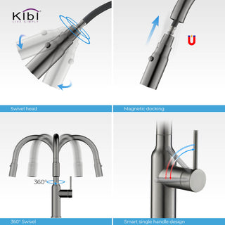 KIBI Hilo Single Handle Pull Down Kitchen Faucet, Titanium, W/O Soap Dispenser