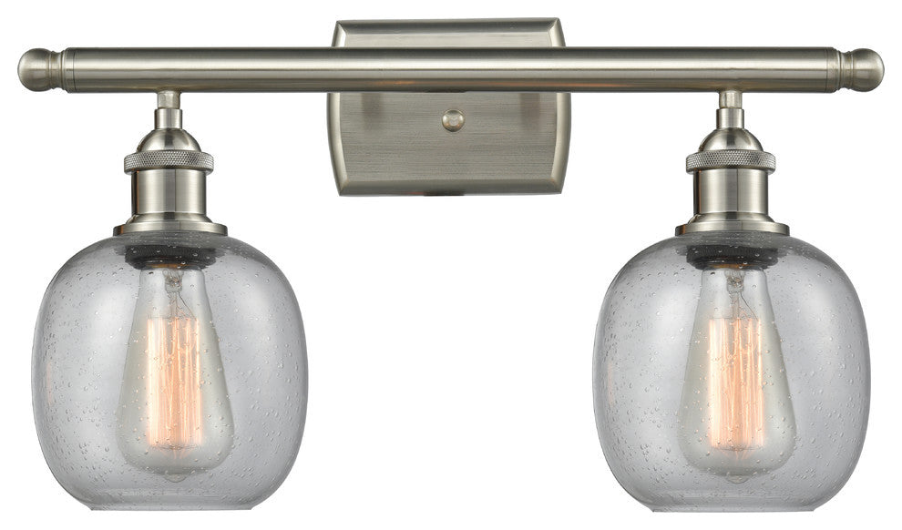 Belfast 2-Light LED Bath Fixture, Brushed Satin Nickel, Glass: Seedy