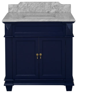 Elizabeth 36" Bathroom Vanity, Royal Blue, Carrara Marble