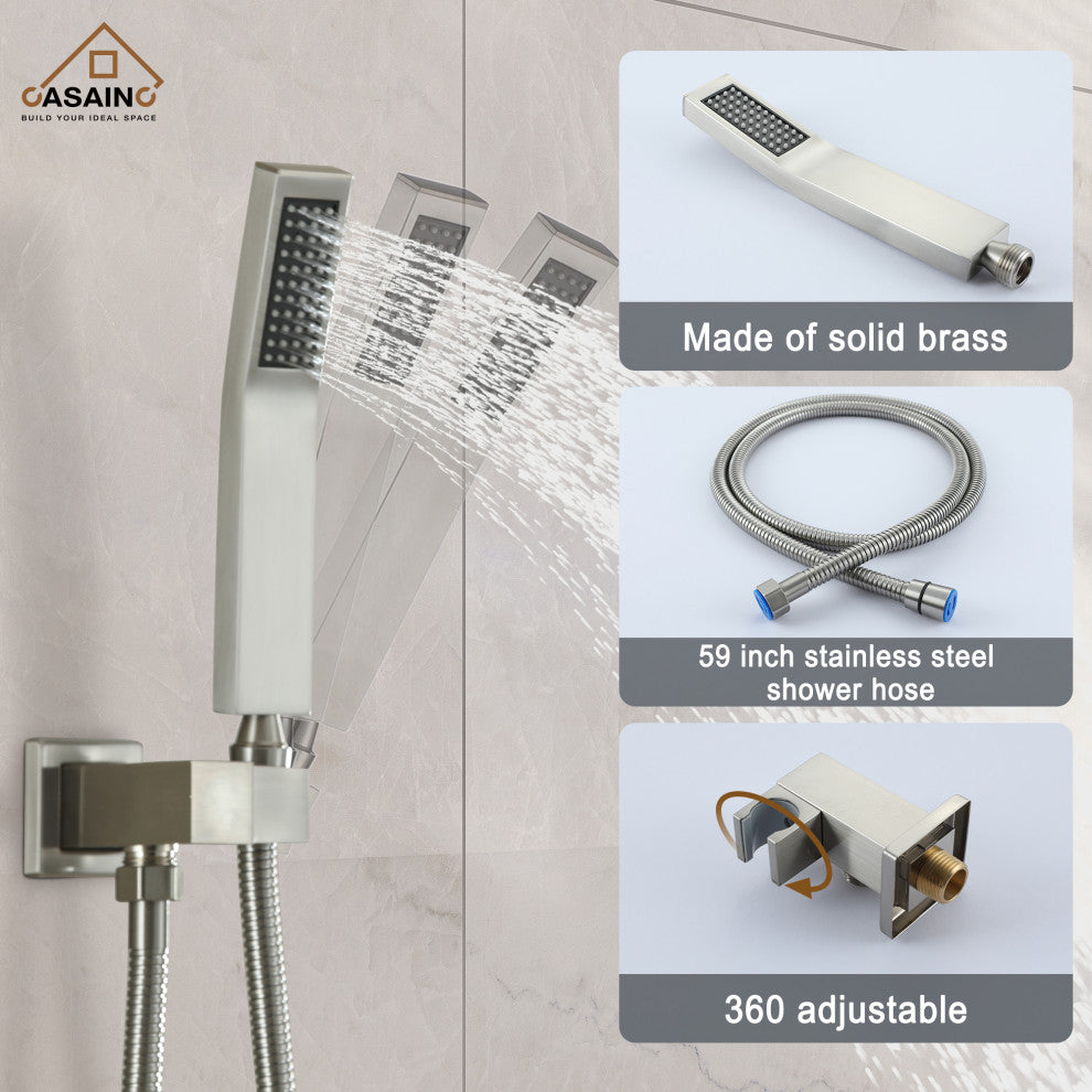 Wall-Mounted 10in Shower System with Handheld, Brushed Nickel