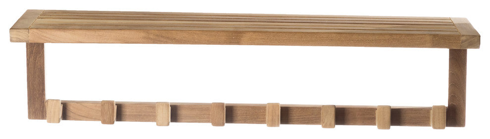 Teak Wall Shelf with 8 hooks