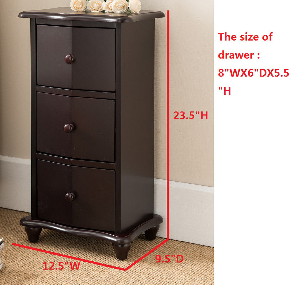 Jackson 3 Drawer Wooden Storage Accent Chest, Dark Cherry