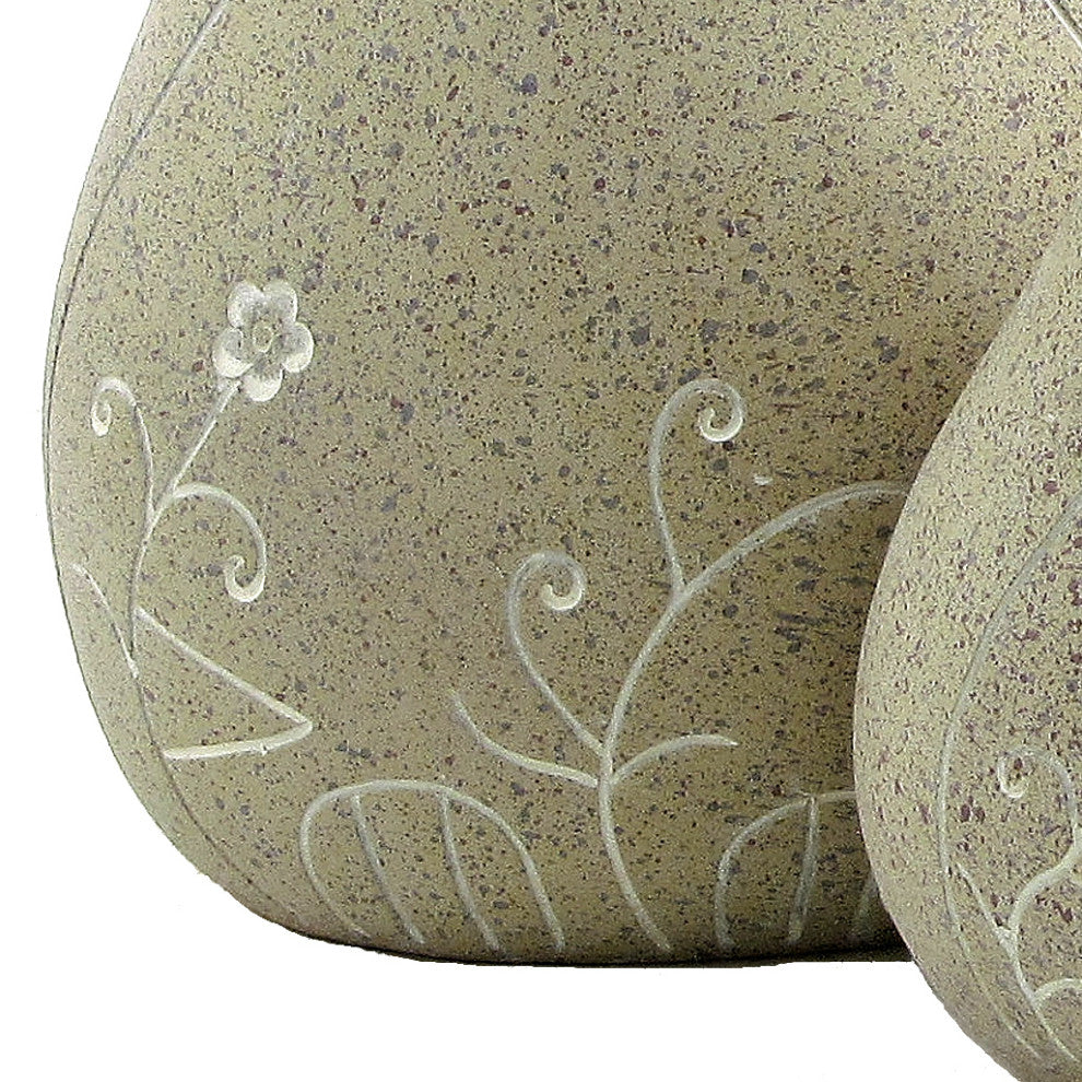 Set of 3 Solar Rock Birds With Floral Etching, Antique Beige