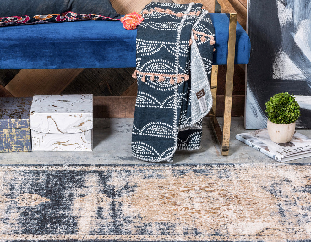Unique Loom Dark Blue Chateau Roosevelt 2' 2 x 6' 7 Runner Rug