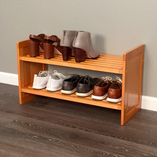 Solid Wood Stackable Shoe And Storage Rack, Honey Maple
