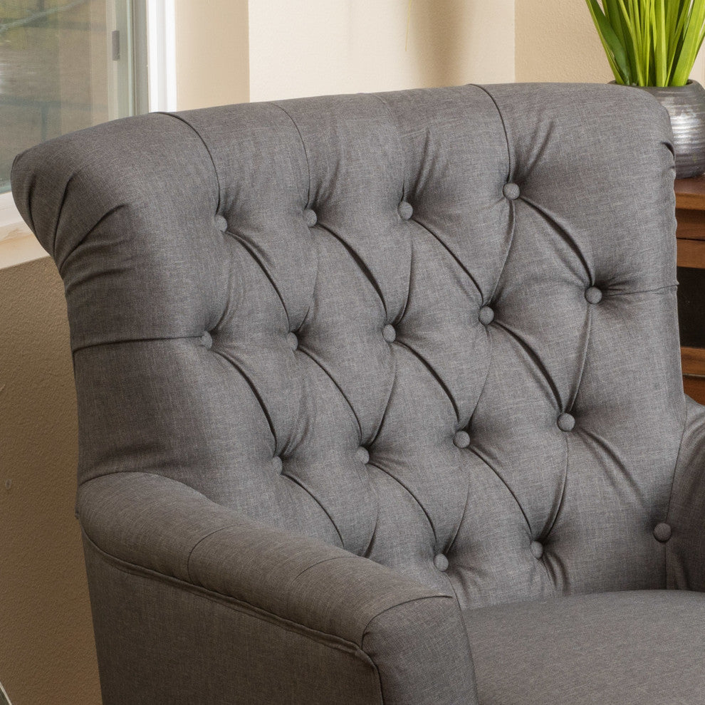 GDF Studio Byrnes Contemporary Button-Tufted Fabric Club Chair With Rolled Backr