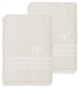 Denzi Bath Towels With Monogrammed Letter, Set of 2, V