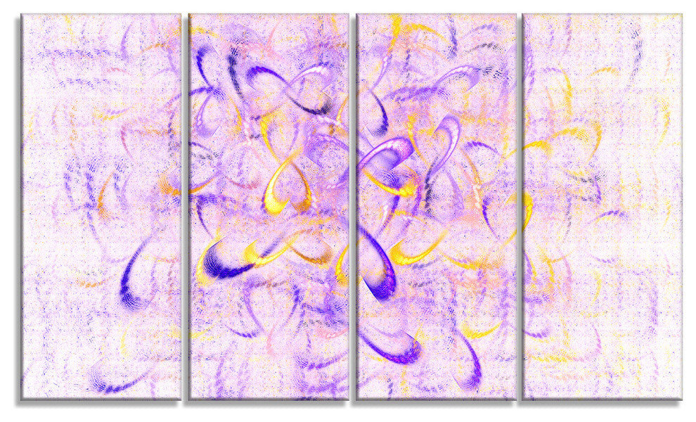 Light Purple Watercolor Fractal Art, Abstract Art on Canvas, 48"x28", 4 Panels