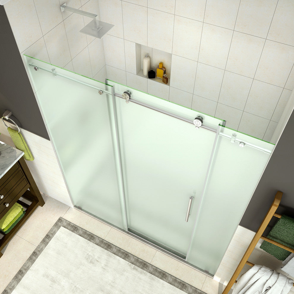 Coraline 68"-72"x76" Frameless Sliding Shower Door With Frosted Glass