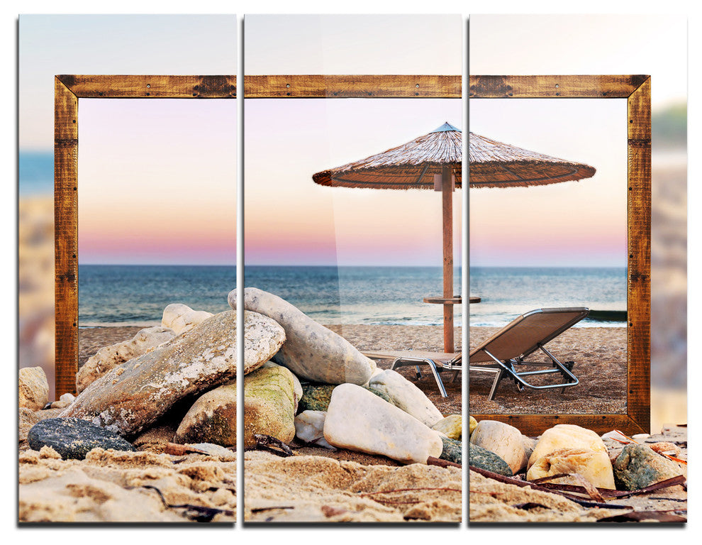 "Framed Beach Seating" Metal Wall Art, 3 Panels, 36"x28"