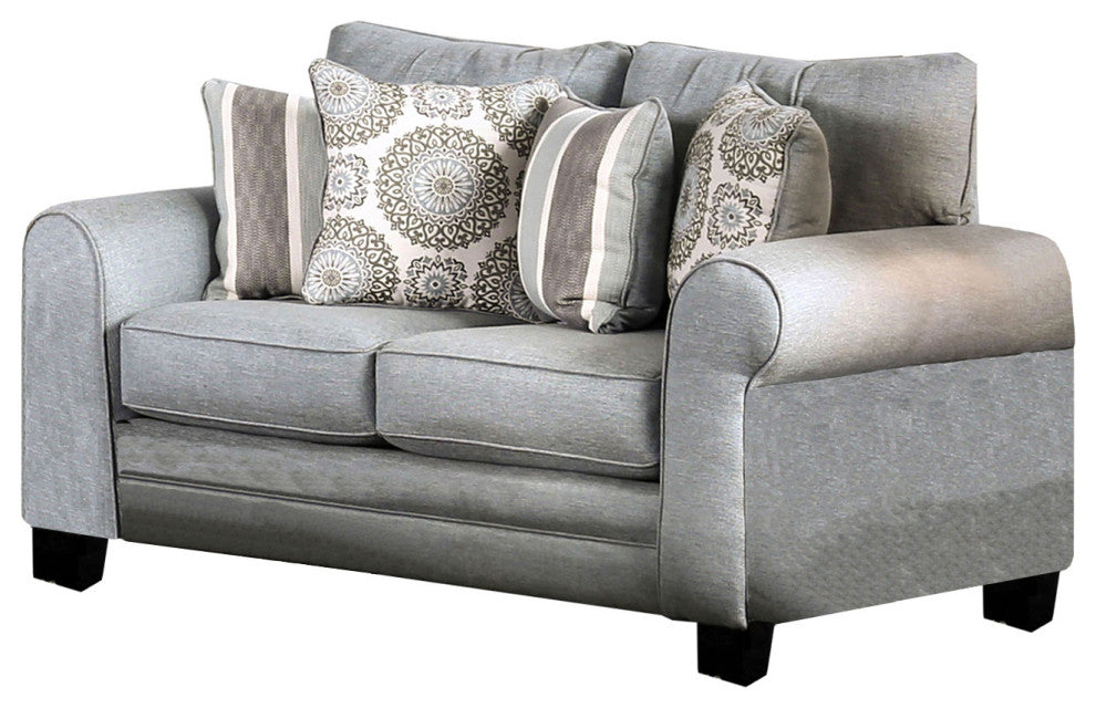 Fabric Loveseat with Tapered Legs Design, Blue Gray