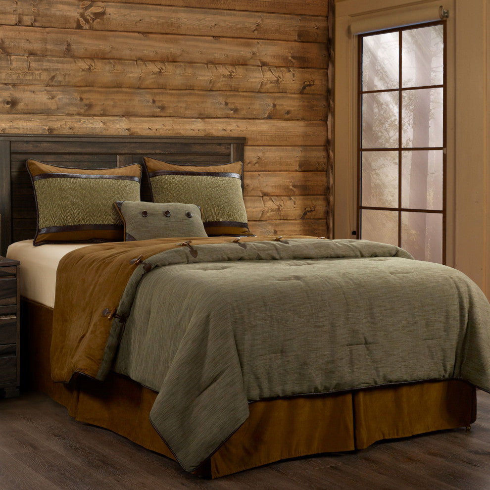 Highland Lodge Olive Brown Rustic Bedding 5 Piece Comforter Set, Super King