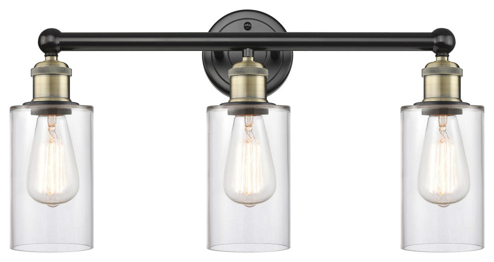 Clymer 3-Light 22" Bath Vanity Light, Black Antique Brass, Clear Shade