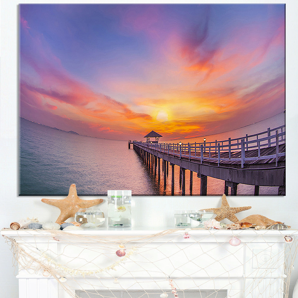 "Wooden Bridge Long Into The Ocean" Sea Pier Wall Art Canvas Print, 40"x20"