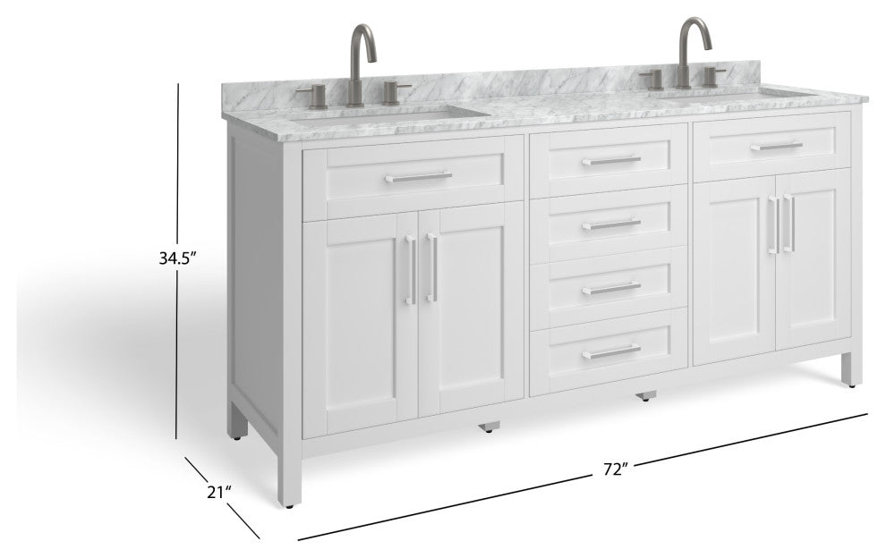 The Oswald Bathroom Vanity, White, 72", Double Sink, Freestanding