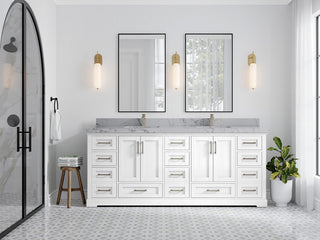 Boston 84 Double Sink Bath Vanity in White 2" Venatino Quartz