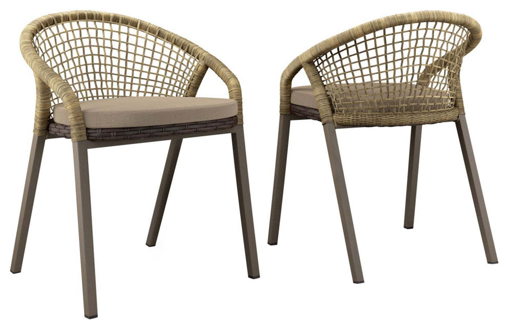 Meadow Outdoor Patio Dining Chairs Set of 2, Natural Taupe