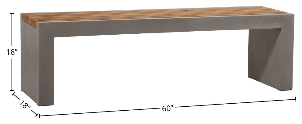 Alania 60" Concrete and Teak Indoor-Outdoor Bench