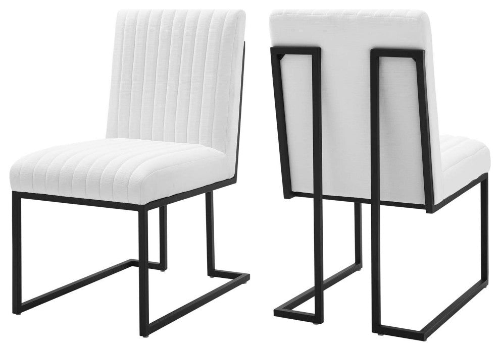 Indulge Channel Tufted Fabric Dining Chairs Set of 2, White