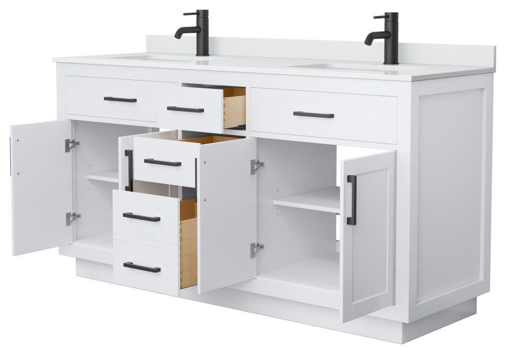 Beckett TK 66" Double Vanity,  Cultured Top, Black Trim