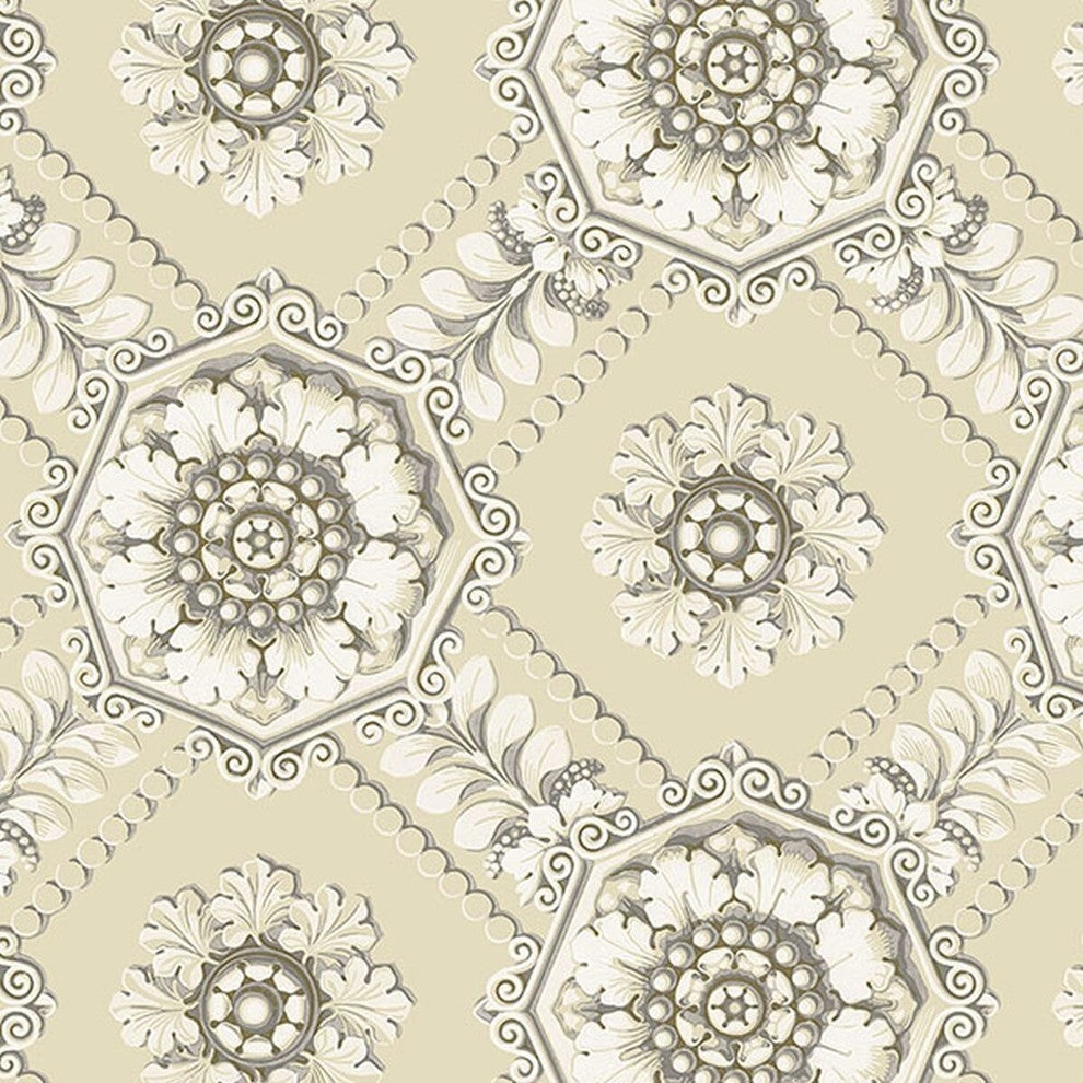Classic Silks 2, Damask Stripes Silk Emboss White, Cream Wallpaper Sample