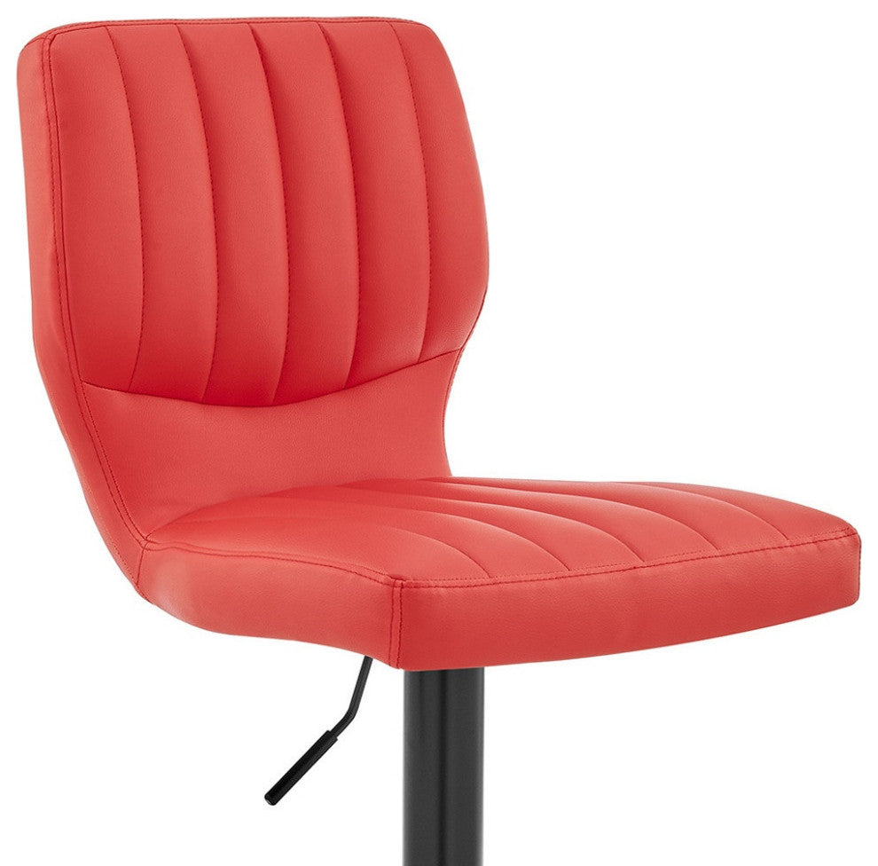 Red Faux Leather Textured Adjustable Bar Stool