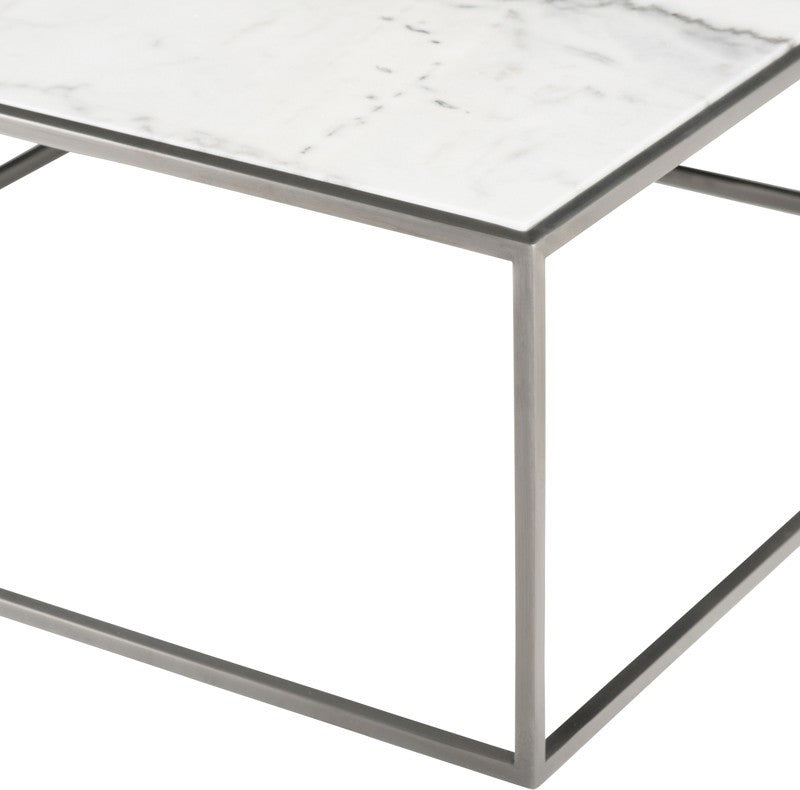 Corbett Square Coffee Table, Stainless Steel Coffee Table, Modern White Marble