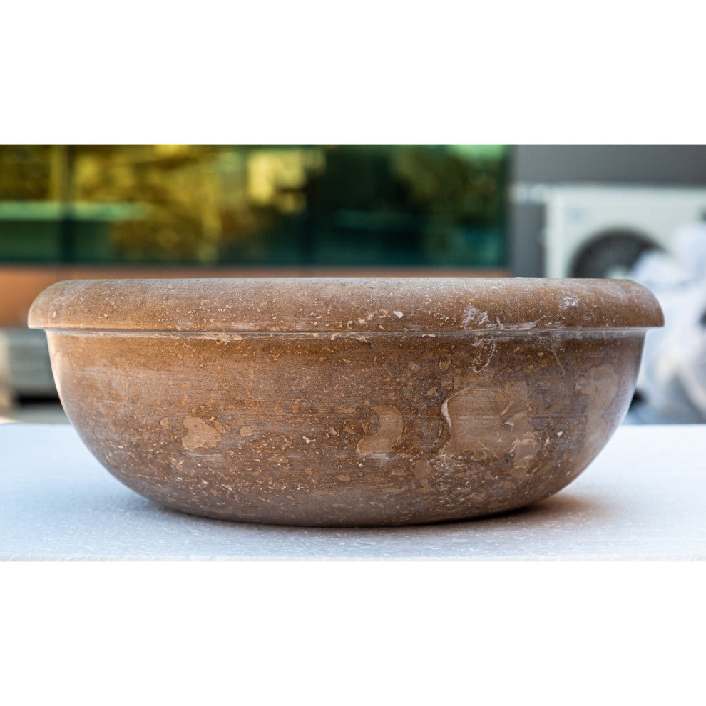 Noce Brown Travertine Natural Stone Drop-in Sink Honed and Filled (D)16" (H)6"