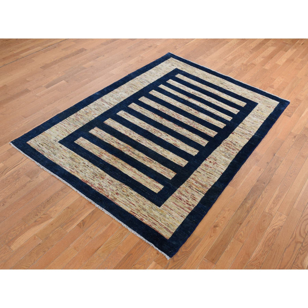 Tan Brown Pure Wool Peshawar Gabbeh Hand Knotted On Clearance Rug 5'7"x8'