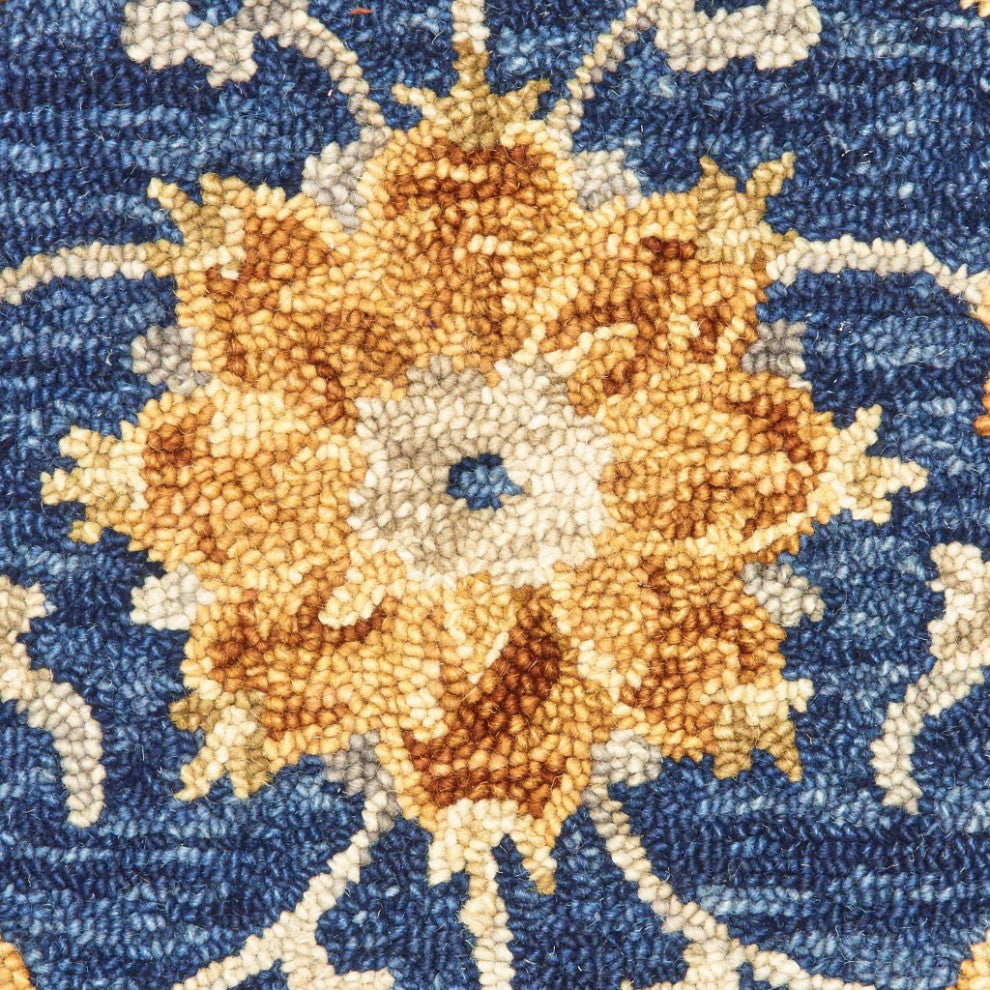 6" Round Navy and Gold Ornate Lattice Area Rug