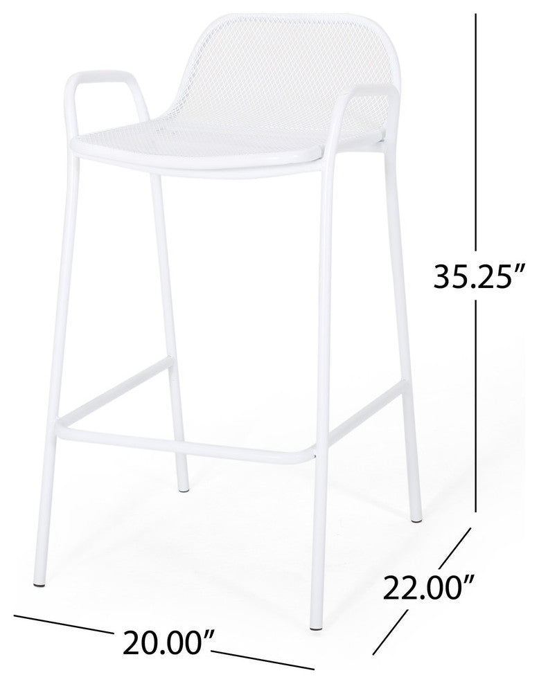 Lisa Modern Iron Barstool, Set of 4, Matte White