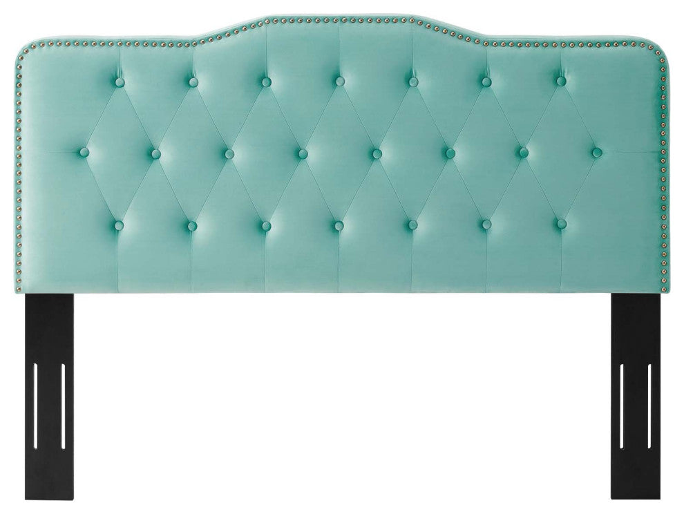 Tufted Headboard, Full Queen Size, Velvet, Blue, Modern Contemporary, Bedroom