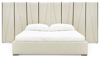 Nixa Modern Beige Velvet, Brushed Bronze Bed, Eastern King