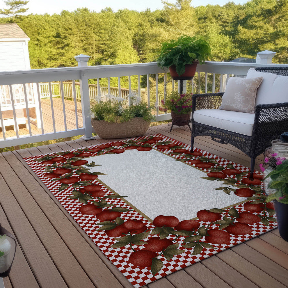 Indoor/Outdoor Kendall KE9 Red Machine Washable 10' x 14' Rug