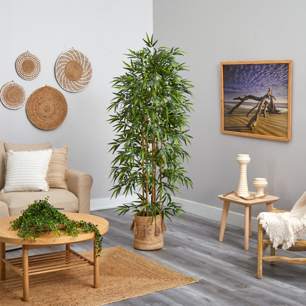 T2980 75 Bamboo Artificial Tree in Handmade Natural Jute Planter With Tassels