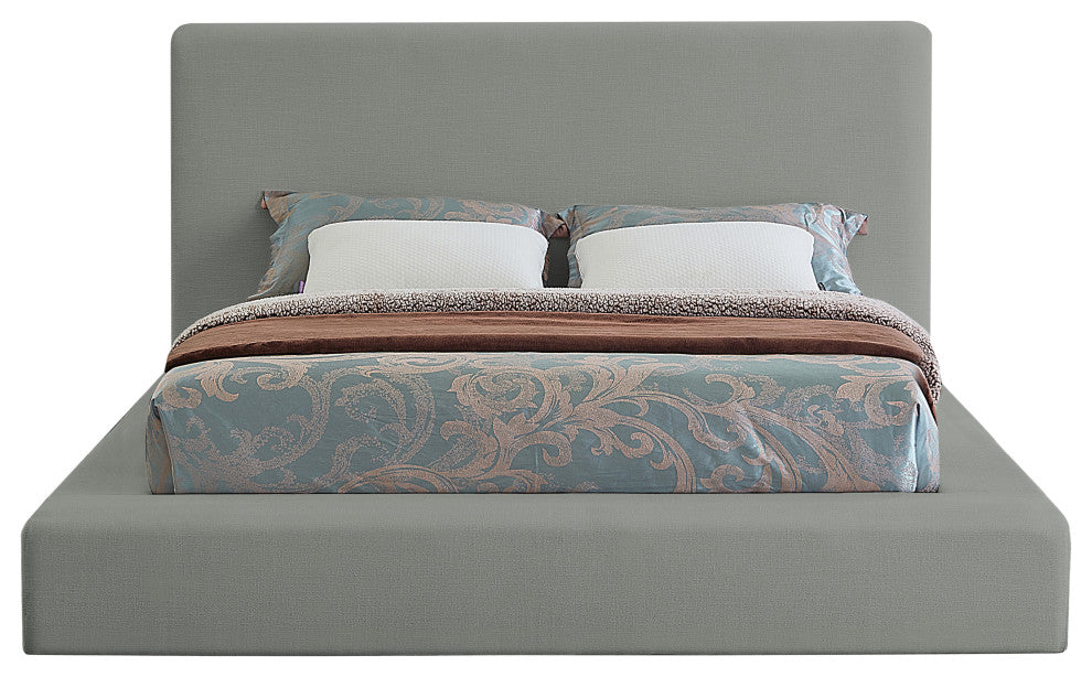 Devin Linen Textured Fabric Upholseterd Bed, Gray, King