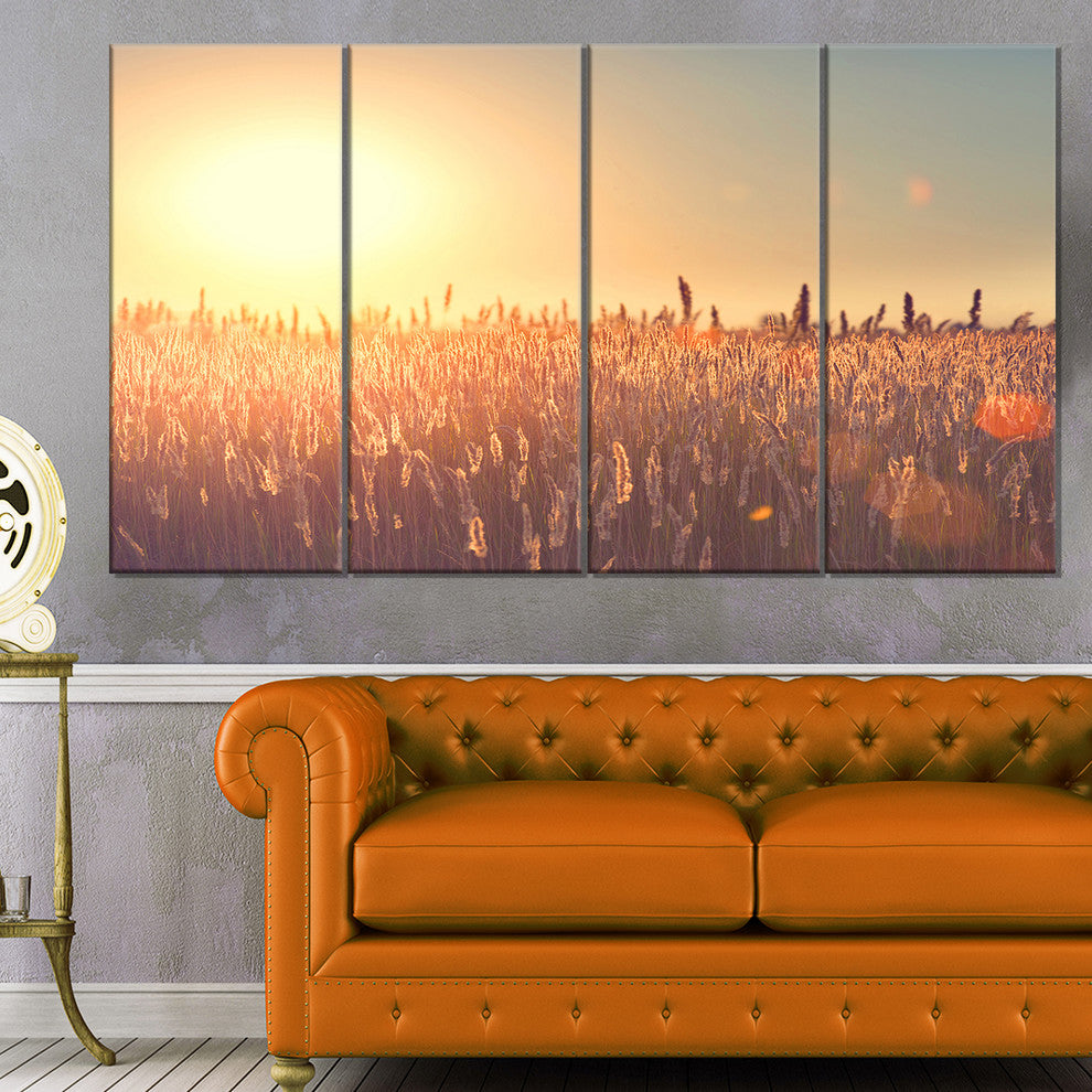 Rural Land under Shining Sun, Large Landscape Canvas Art, 48"x28", 4 Panels