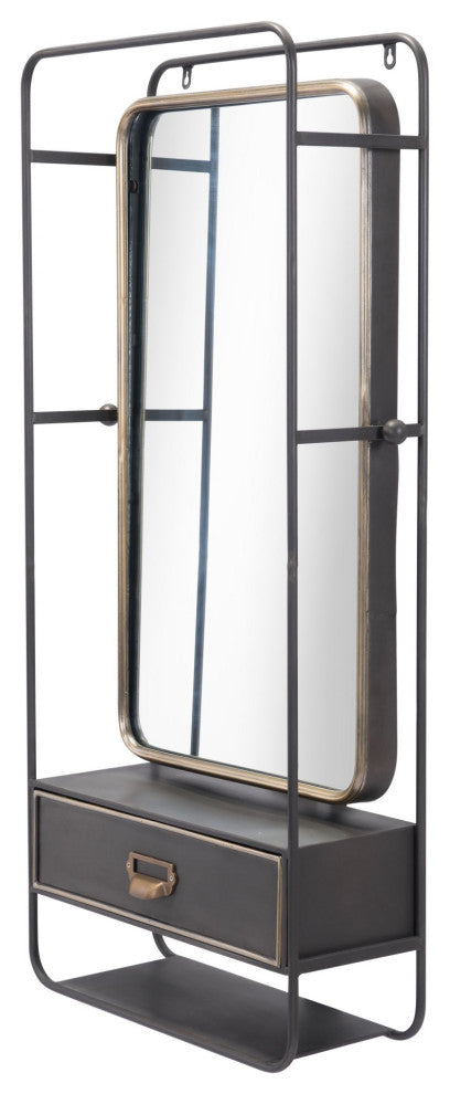 Frame Wall Mirror, Rectangular, Glass, Steel Metal, Black, Gold, Bedroom Living