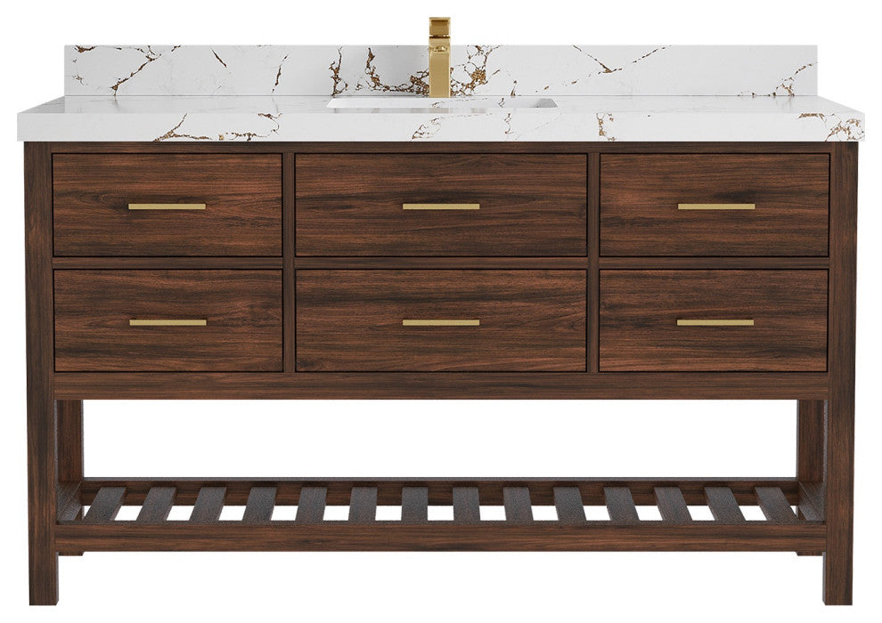 Parker Teak 60" Single Sink Bath Vanity in Dark Walnut2" Viola Brown