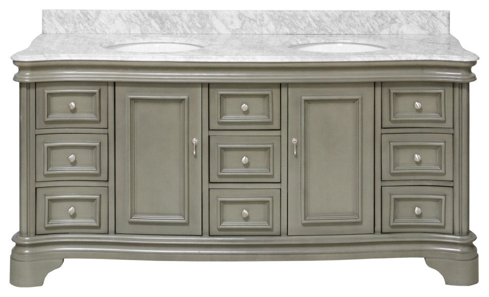 Katherine 72" Bathroom Vanity, Weathered Gray, Carrara Marble